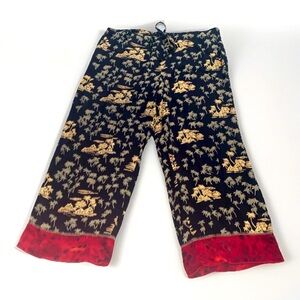 Cabi Vintage 90s Y2K Rayon Capri Pant Asian Themed Palm‎ Tree Print LARGE